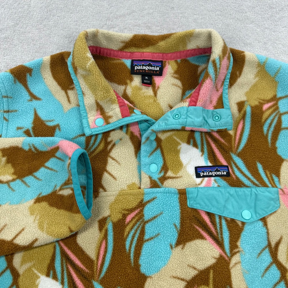 Patagonia Synchilla Snap-T Womens XL Blue Tropical Leaf Fleece Pullover Outdoors